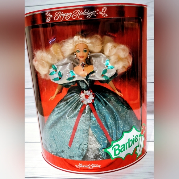 Barbie Other - 1995 Barbie Holiday Glamour Doll in Green & Silver Gown, Unopened, Sealed Box